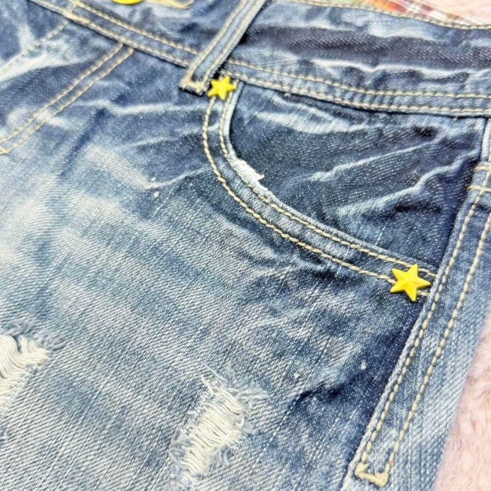 Liz Lisa Doll Denim Mini Skirt Y2K Low Rise Star Stud Distressed Womens S - Picture 5 of 8